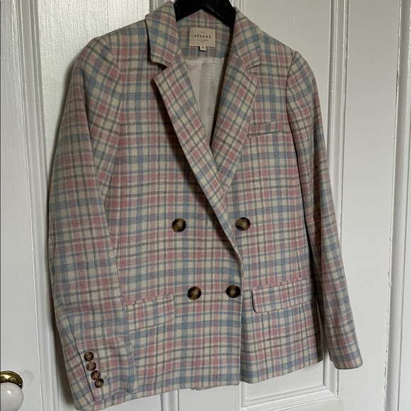 Sezane Christie Jacket in Pastel Check Wool